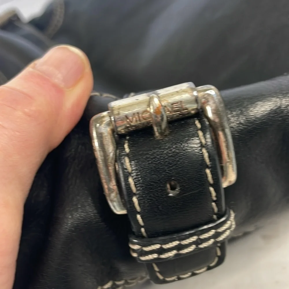 Michael Kors Black Leather Shoulder Bag w/White Contrast Stitching